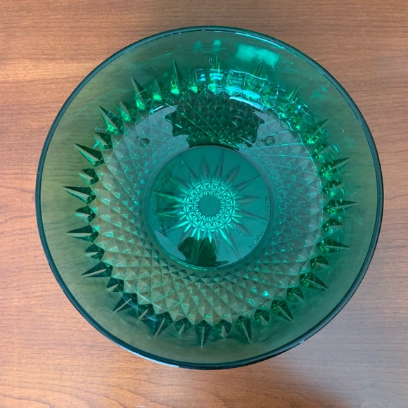 Vintage Arcoroc France emerald green glass salad fruit bowl star diamond pattern - Picture 4 of 9